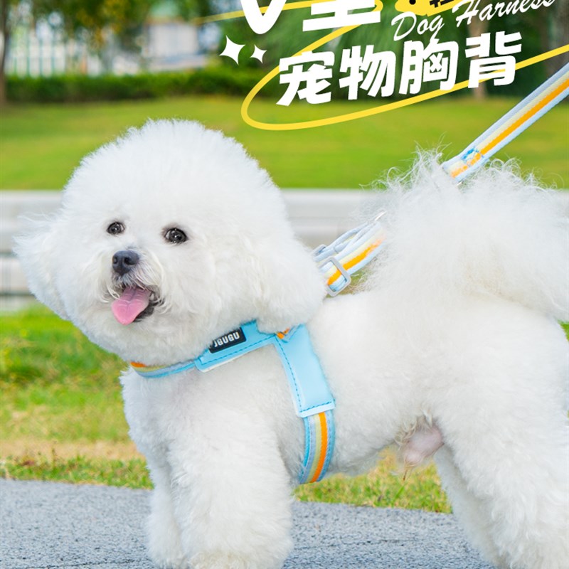狗狗牵引绳胸背带背心式中小型犬遛狗绳泰迪比熊透气撞色狗炼项圈