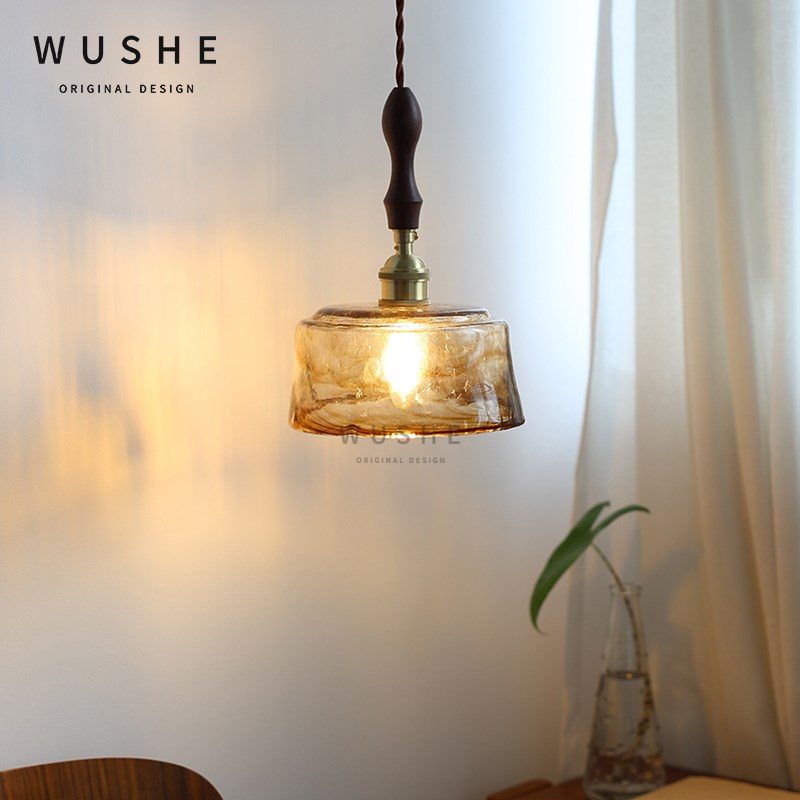 中古北欧奶油风床头过道玄关餐厅灯侘寂风卧室卫生间氛围玻璃吊灯