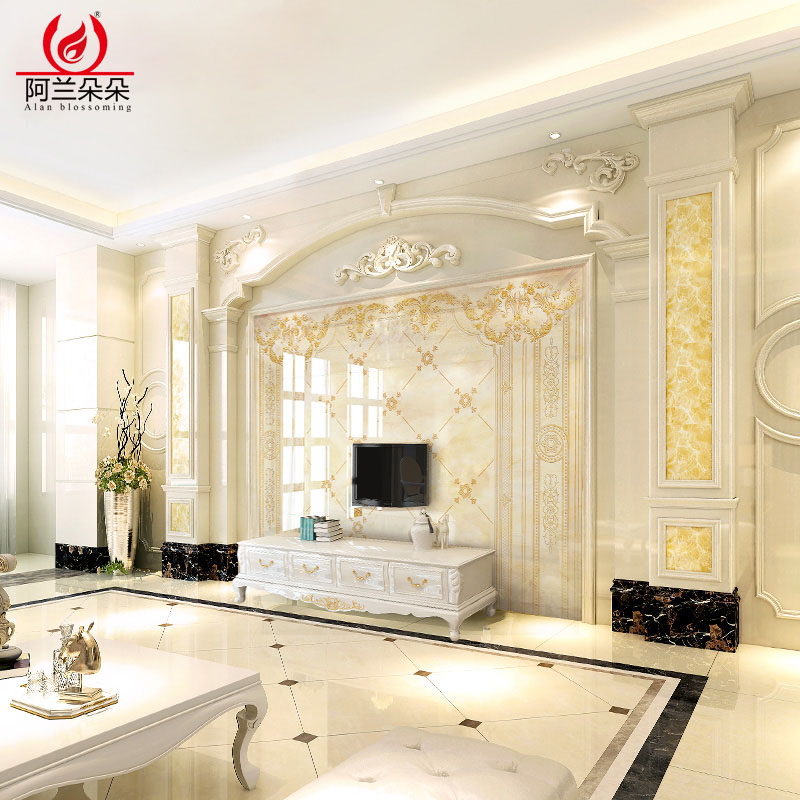 电视背景墙瓷砖欧式现代q简约客厅3D微晶石大理石岩板罗马柱护墙