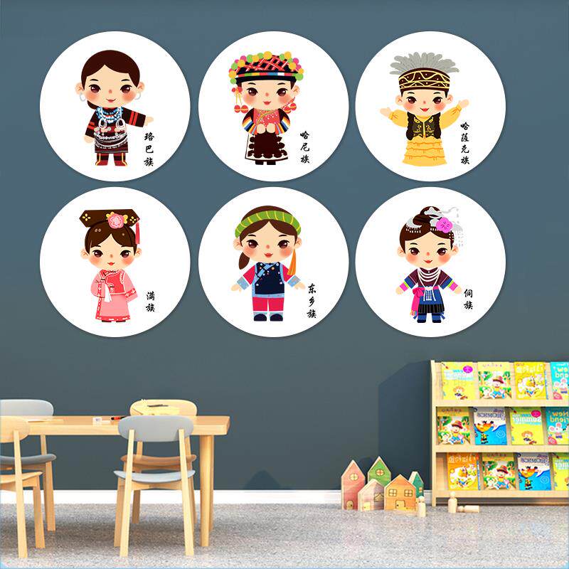 幼儿园传统服饰五十六56个民族大团结墙贴学校中国梦主题环创布置