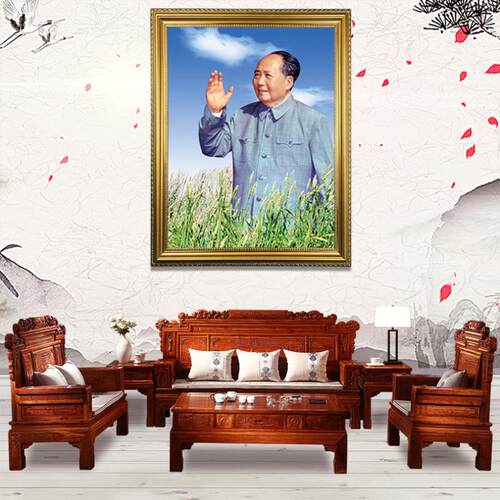 毛主席像墙画带框挥手画像中堂客厅挂画伟人毛泽东头像大厅装饰画