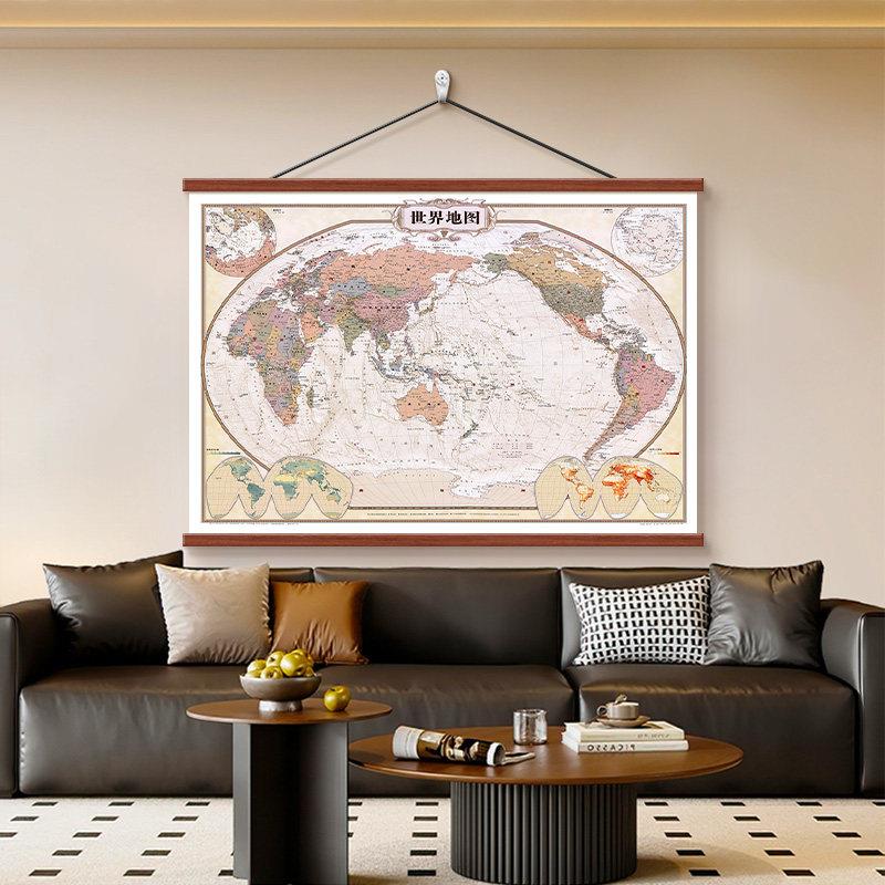 实木复古中国挂图地图世界办公室书房客厅装饰画墙面挂画2026新款图片