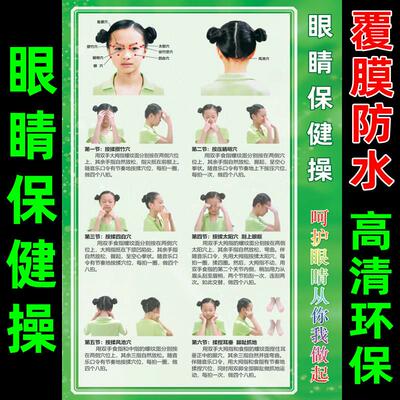 包邮中小学生眼睛保健操图片宣传海报保护视力望远远视表墙贴挂图