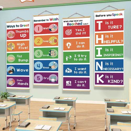 国际学校课堂英语教室规则海报class rules环创主题墙面装饰挂画