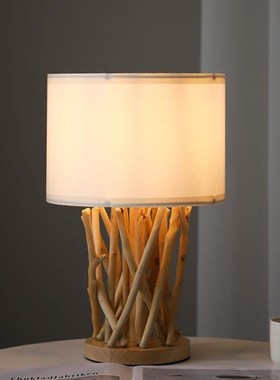 现代简约原木台灯客厅卧室高级感民宿氛J围灯床头柜创意艺术家用