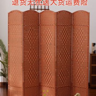 草编屏风隔断现代简约遮挡家用客厅卧室简易折叠移动折屏实木折屏