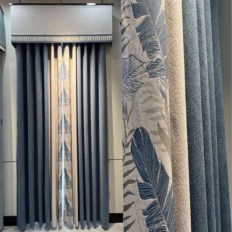 新款加厚简约无缝拼o接小花遮光隔热隔音客厅卧室遮光成品窗帘