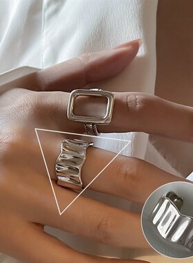 【知偶】重工面包几何戒指女复y古时尚个性S925银开口指环嘻哈网