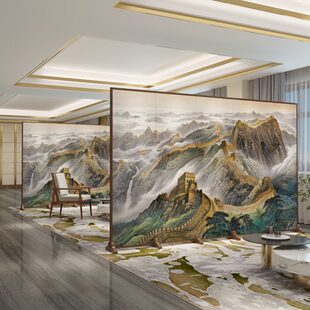实木屏风隔断办公茶室背景墙装 新中式 饰折叠移动万里长城酒店折屏