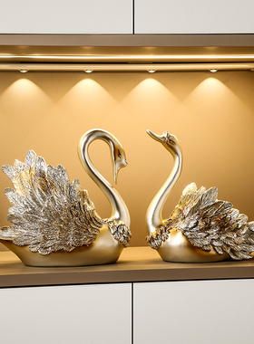 轻奢高级感天鹅酒架摆件家居客厅酒柜电J视柜装饰品桌面餐边柜摆