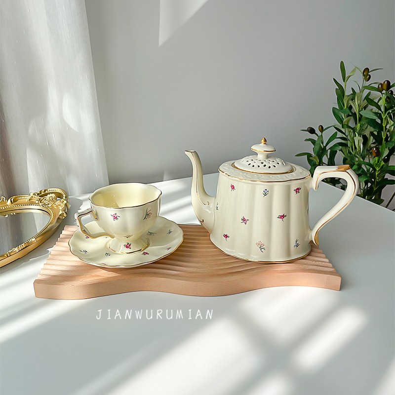 见物如面复古风法式轻奢碎花下z午茶茶壶咖啡杯花茶杯家用茶具金