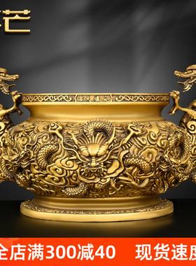 纯黄铜香炉铜九龙香炉双龙香炉家用供奉供佛室内烧香焚香仿古大号
