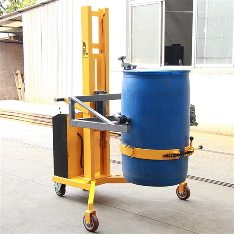 半电动直角卸料翻转堆高车 浙江200升可倾式油桶倒料叉车