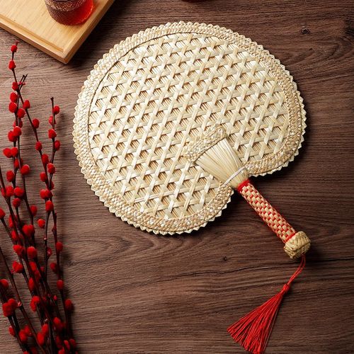 纯手工手摇扇子天然麦秆环保包边编织夏季乘凉复古轻盈耐用蒲扇