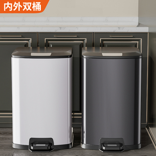 垃圾桶家用厨房卫生间带s盖夹缝不锈钢客厅轻奢商用脚踩带盖大号
