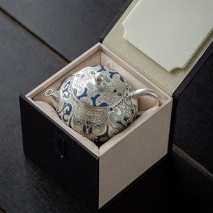 珐琅彩鎏银茶壶敦煌艺术饕餮陶瓷泡茶器手工轻奢高U档功夫茶具礼