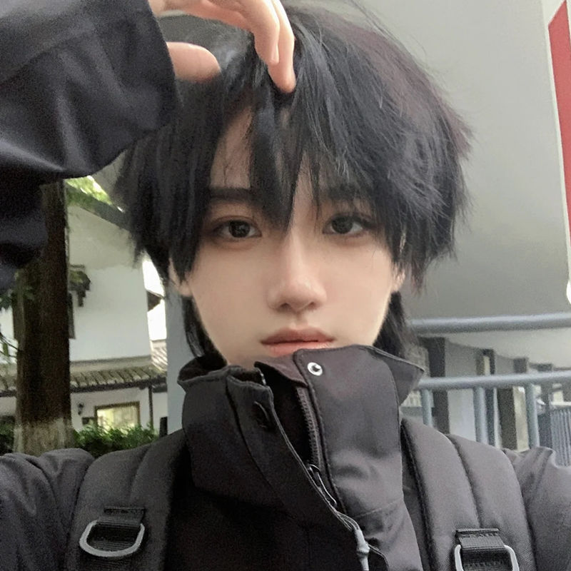 日系少年短发基佬毛狼尾鲻鱼头假发男万用cosR万圣节全头套式假毛