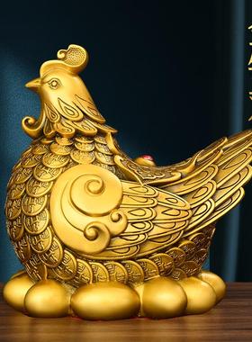 纯黄铜母鸡摆件金鸡下蛋孵蛋母鸡元宝公鸡家居客厅玄关酒柜礼品