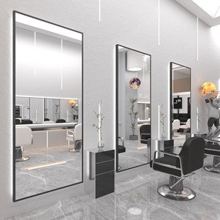 网红理发店镜台发廊专用壁挂式简约美发店落地镜LED烫染镜台触控