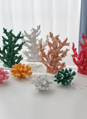 地中海装饰品树脂工艺品仿真珊瑚摆件龙宫财富摆件微景观拍摄道具