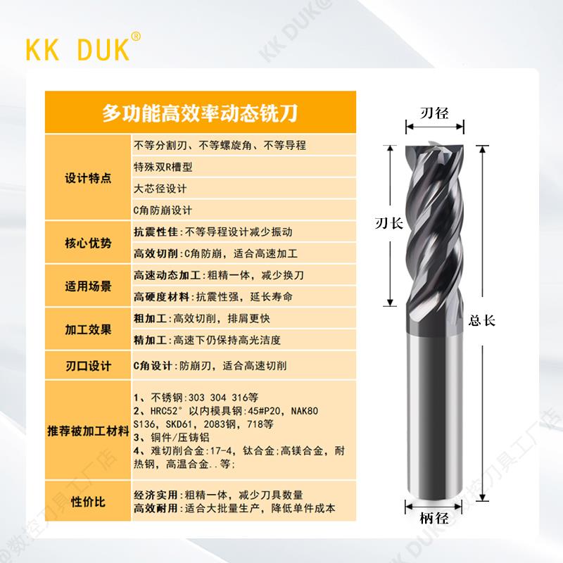 抗震高效率粗精两用钨钢涂层铣刀不锈钢 钢件用高速动态铣C角抗崩