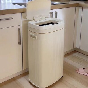 50l感应垃圾桶不锈钢 大号厨房客厅家用酒店大堂可移动带滑轮加厚
