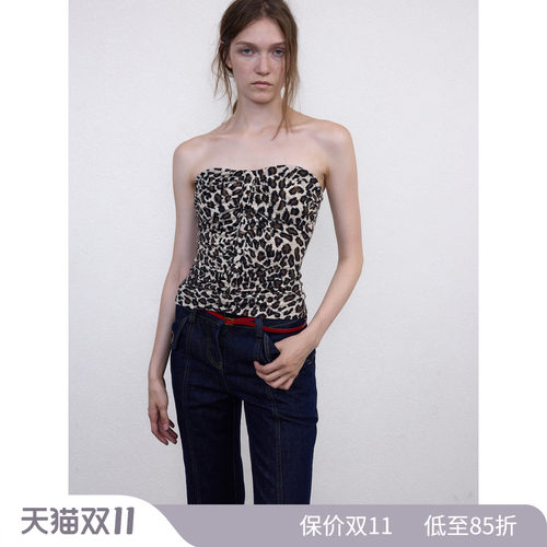千禧早古褶皱抹胸复古小众设计感