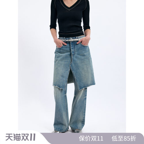 微锥牛仔裤裙两件套显瘦