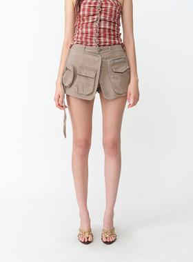 1C00M4原创设计感小众工装口袋短裙两件套A字半身裙短裤女2025新