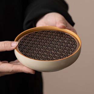 甄选米黄汝窑壶承茶承干泡台小型家用淋壶储水盖碗茶托壶垫茶具配