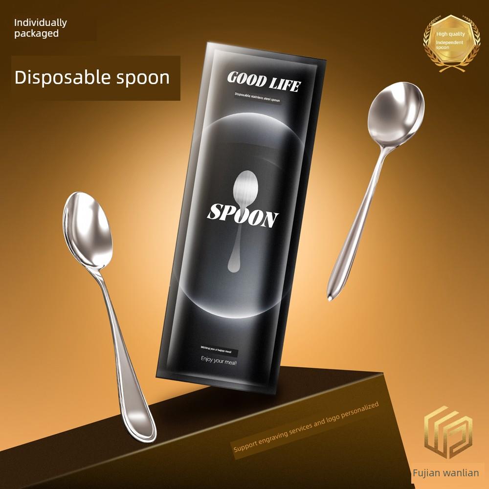 高品质一次性不锈钢餐具勺叉组合牛皮纸包装，适用于各种场合