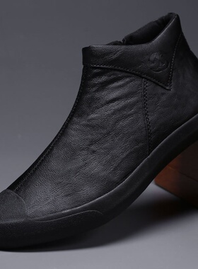 君鸿轻奢男鞋春秋冬季新款时尚皮鞋高帮软底休闲鞋韩版防滑一脚蹬