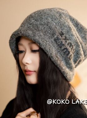 KOKO LAKE高级感网红韩系堆堆帽大头围灰色帽子百搭帽子