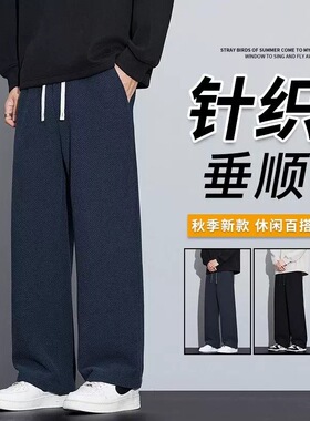 宝藏号男装君陌威斜纹针织垂感休闲裤秋冬新款防风保暖直筒裤男裤