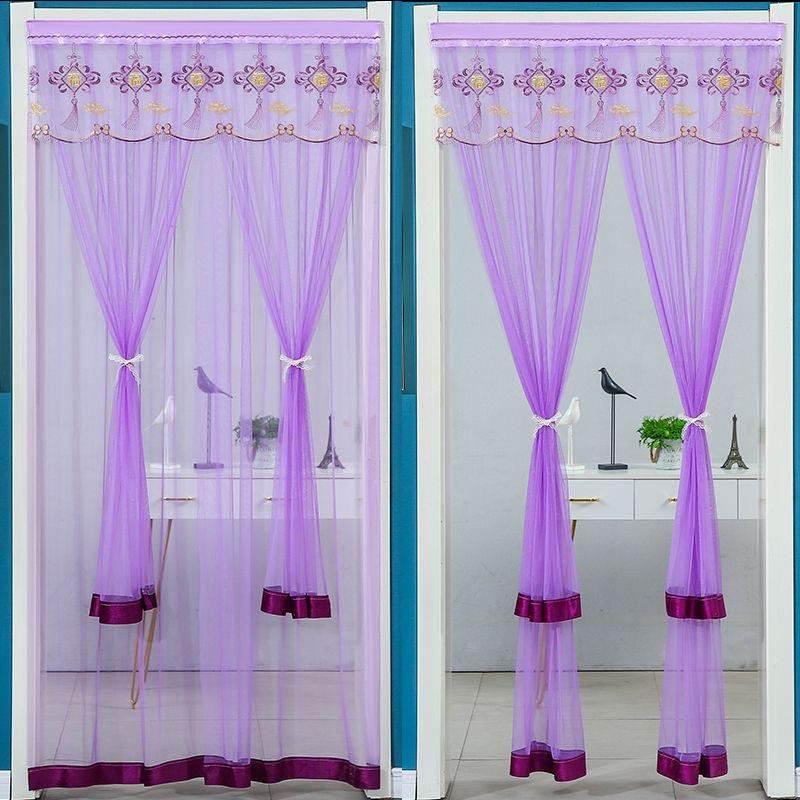 蕾丝门帘隔断帘卧室厨房卫生间长纱帘双层防蚊帘挂帘遮挡帘免打孔