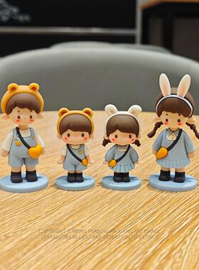 一家四口亲子摆件人偶卡通桌面车载双用创意家居装饰乔迁礼物治愈