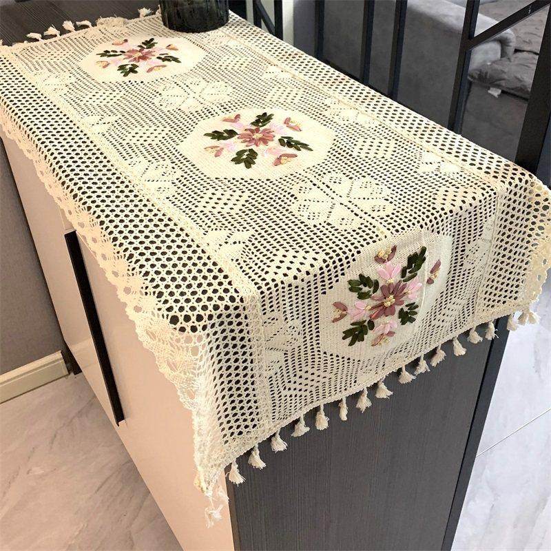 美式乡村桌旗镂空丝带绣棉线钩针蕾丝桌布森系电视柜茶几盖巾北欧,居家布艺,桌旗,淘宝优惠券,粉丝福利购,淘宝优惠卷