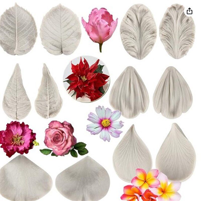 套装百合玫瑰花 小雏菊牡丹 硅胶模具 翻糖软陶黏土面包花黏土模