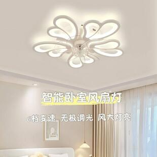 风扇灯 卧室风扇灯家用LED风扇吸顶灯餐厅摇头风扇灯语音款