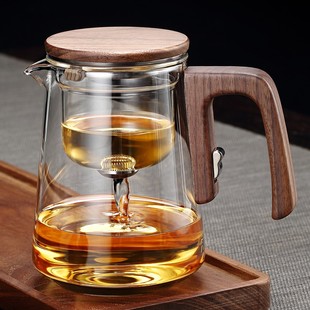 磁吸飘逸杯泡茶壶茶水分离耐高温玻璃内胆高端胡桃木茶具 2025新款