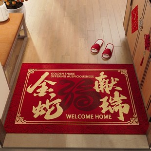红色蛇年入户门地垫玄关家用耐脏免洗地毯大门R口进门脚垫定制门