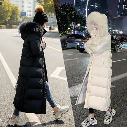 2024年新款冬k季真貉子大毛领羽绒服女长款过膝加厚保暖超长到脚