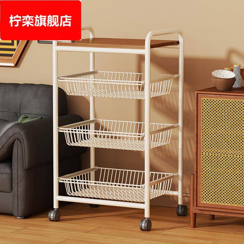 可移动中古风零食小推车客厅收纳架家用复古厨房蔬菜置物架子落地