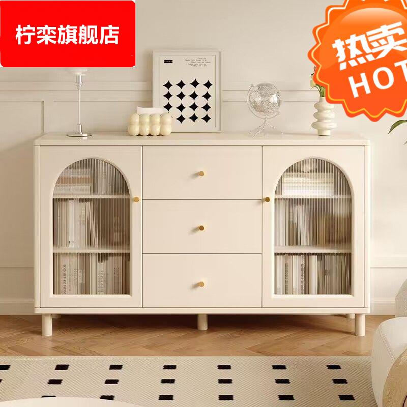 展示柜书架法式奶油风客厅白色储物柜置物架落地矮书柜靠墙杂物柜