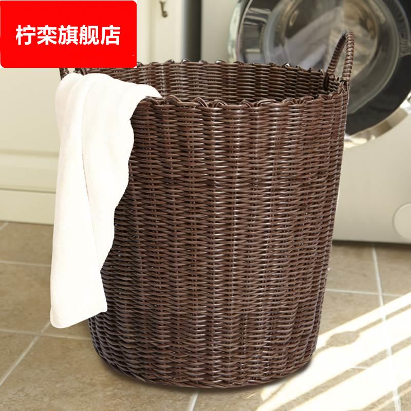 酒店卫生间浴巾收纳筐布草框竹藤编毛巾筐家用中式脏衣服篮洗衣。