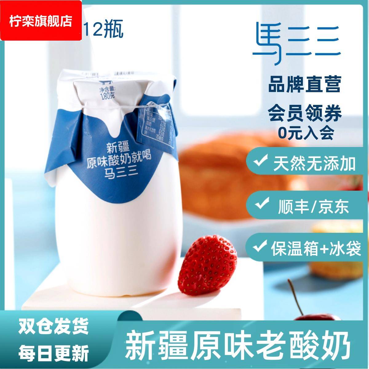 新疆马三三原味老酸奶小白罐益生菌发酵乳无添加儿童学生早餐12杯