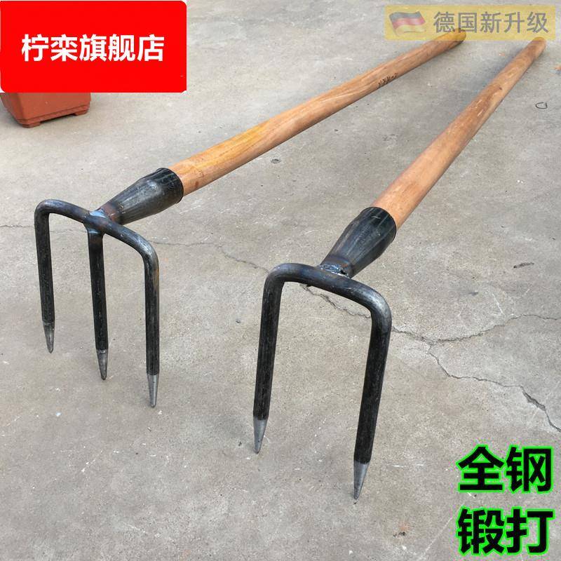 德国翻土钢耙子二齿三齿四齿钉耙松土耙两齿镐锰钢农用三四齿锄头