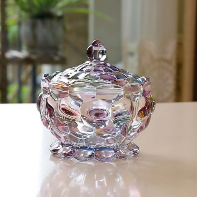 轻奢水晶玻璃糖果罐带盖储物罐家用糖缸欧式糖罐摆件大号收纳罐子