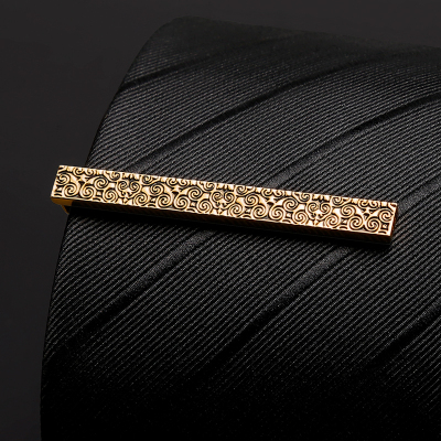 领带夹男款高档固定卡扣商务夹子扣环别针领呔夹简约金色吉祥花纹