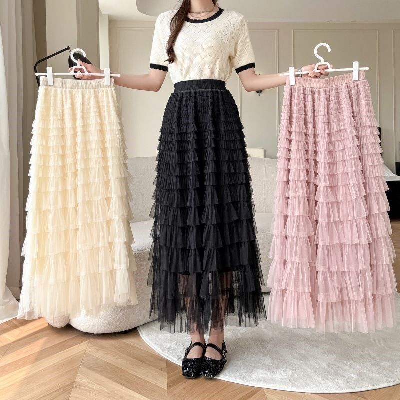 女童半身裙2025新款夏季儿童网纱蛋糕裙女大童蓬蓬纱裙中长款裙子